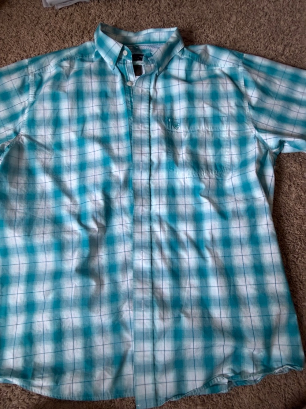 Ariat Teal and White Plaid Short-Sleeve Button-Down Shirt